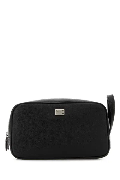 Dolce & Gabbana Mini Leather Beauty Case 23 Cm X 19 Cm X 9 Cm In Black