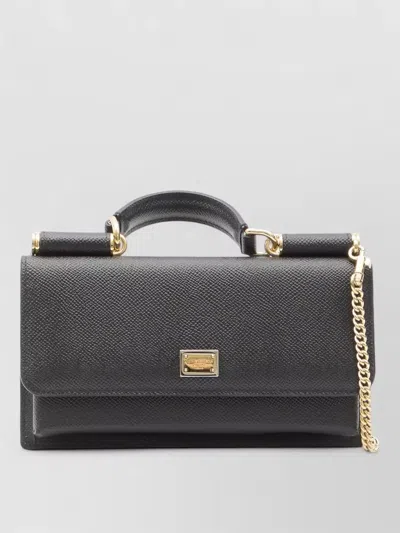 Dolce & Gabbana Mini Leather Tote Bag Chain Strap In Black