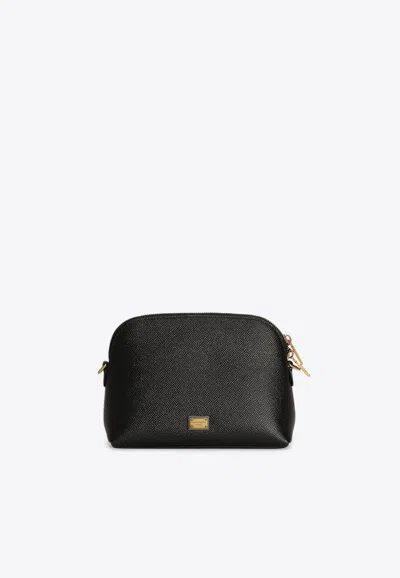 Dolce & Gabbana Mini Logo Plaque Leather Crossbody Bag In Black
