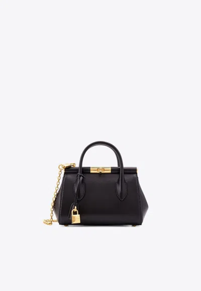 Dolce & Gabbana Mini Marlene Leather Top Handle Bag In Black