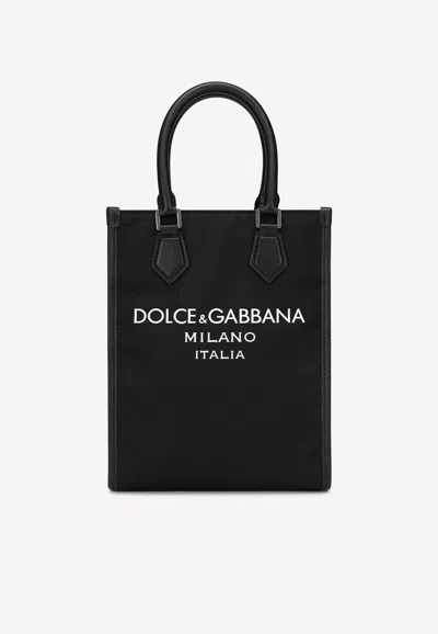 Dolce & Gabbana Mini Messenger Bag With Rubberized Logo In Black