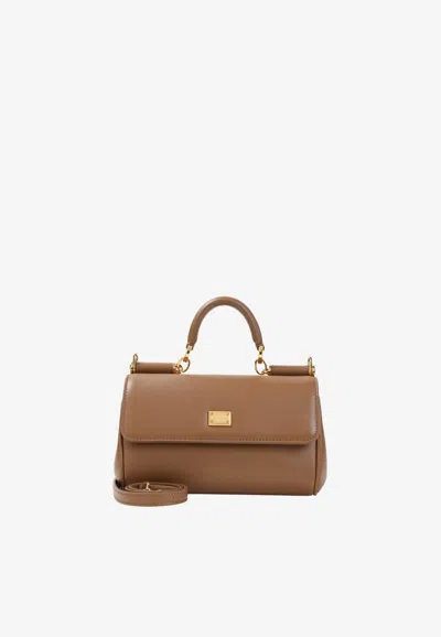 Dolce & Gabbana Mini My Sicily Calf Leather Handbag In Caramel