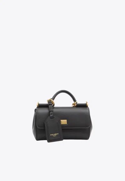 Dolce & Gabbana Mini My Sicily Calf Leather Top Handle Bag In Black