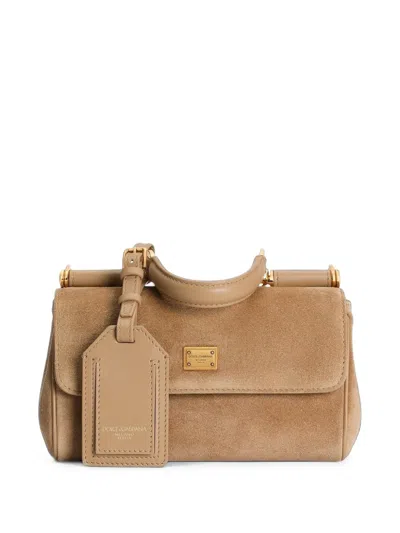 Dolce & Gabbana Mini My Sicily Handbag In Split Leather In Neutral