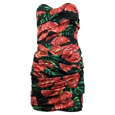 Pre-owned Dolce & Gabbana Dolce Gabbana Mini Printed Dress Anthurium In Black