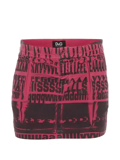 Pre-owned Dolce & Gabbana Mini Printed Pleated Corduroy Skirt In Pink