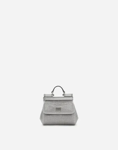 Dolce & Gabbana Mini Satin Sicily Bag With Fusible Rhinestones In Silver