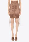 Dolce & Gabbana Short Satin Skirt With Laces And Eyelets In Nude