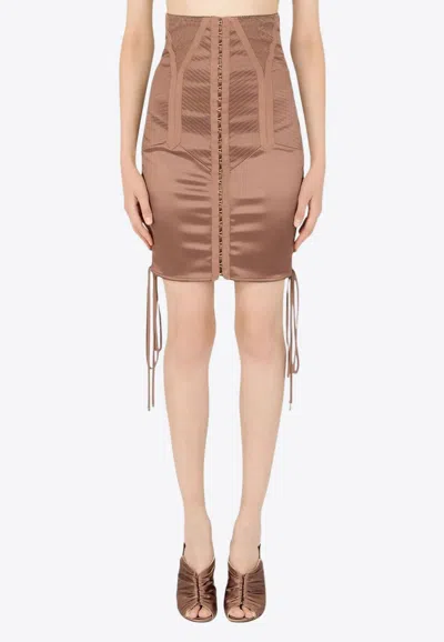 DOLCE & GABBANA MINI SATIN SKIRT WITH LACES