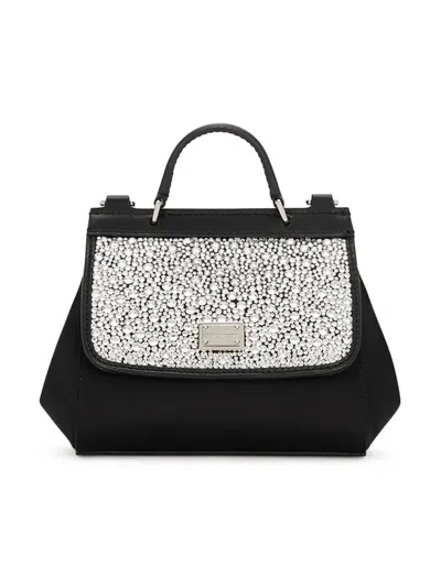 Dolce & Gabbana Kids' Mini Sicily Crystal-embellished Bag In Black