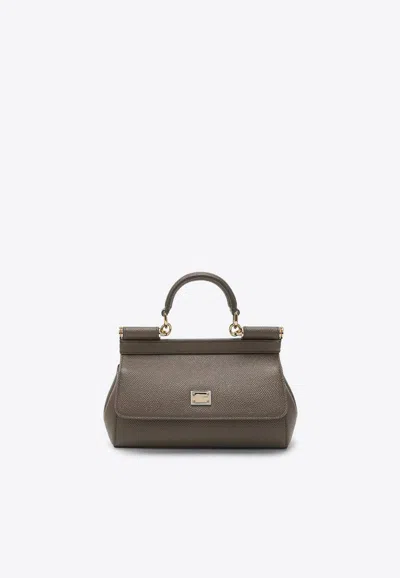 Dolce & Gabbana Mini Sicily Dauphine Leather Handbag In Brown