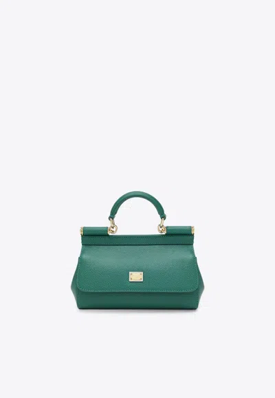 Dolce & Gabbana Mini Sicily Dauphine Leather Handbag In Green