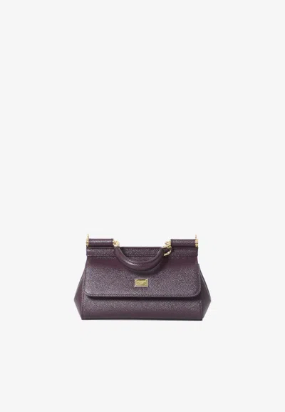 Dolce & Gabbana Mini Sicily Dauphine Leather Top Handle Bag In Burgundy