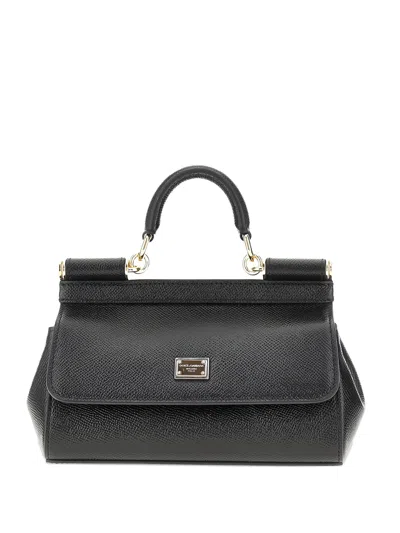 Dolce & Gabbana Mini Sicily Grained-leather Tote Bag In Black