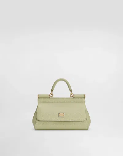 Dolce & Gabbana Women Sicily Small Leather Shoulder Bag With Metal Logo Patch In Green