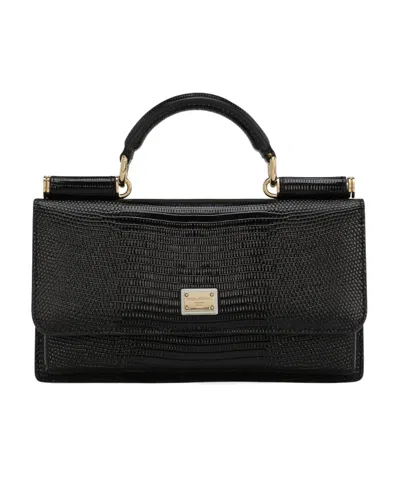 Dolce & Gabbana Mini Sicily Iguana-print Leather Bag In Black