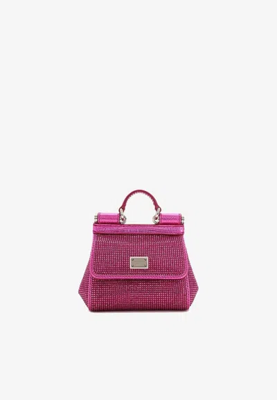 Dolce & Gabbana Mini Sicily Rhinestone Embellished Top Handle Bag In Fuchsia
