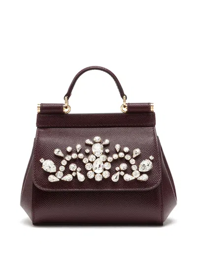 Dolce & Gabbana Mini Sicily Rhinestone-embellished Bag In Purple