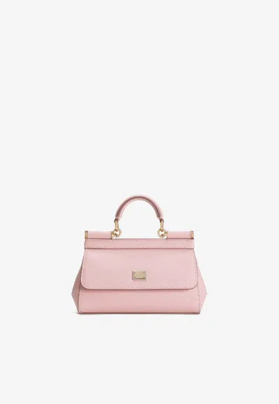 Dolce & Gabbana Mini Sicily Top Handle Bag In Dauphine Calfskin In Black