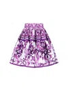 Dolce & Gabbana Violet Pleated Miniskirt With Rear Zip Closure And All-over Graphic Print In Cotton Woman