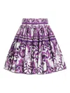 Dolce & Gabbana Violet Pleated Miniskirt With Rear Zip Closure And All-over Graphic Print In Cotton Woman In Purple