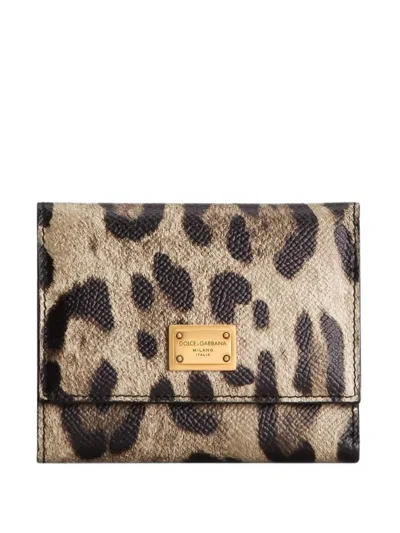 Dolce & Gabbana Mini Snap Button Wallet With Vintage Brass Detailing In Marrone