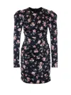 Dolce & Gabbana Black Dress With Floral Print And Side Draping In Silk Woman In Black