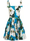 Dolce & Gabbana Minidress With Floral Print In Blue