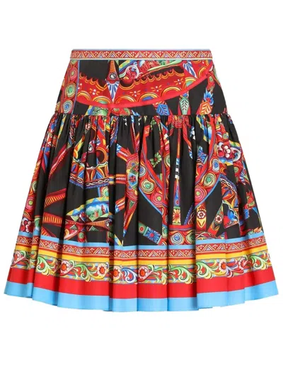 Dolce & Gabbana Mini Skirt In Poplin With Cart Print In Black