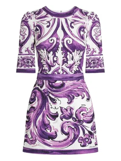 Dolce & Gabbana Graphic-print Mini Dress In Purple