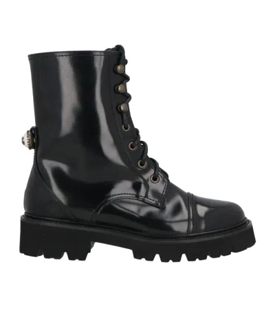 Dolce & Gabbana Minimal Shiny Leather Combat Boots In Multi
