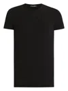 Dolce & Gabbana Black Crewneck T-shirt With Tonal Logo Lettering Embroidery On The Front In Cotton Stretch Man In Black