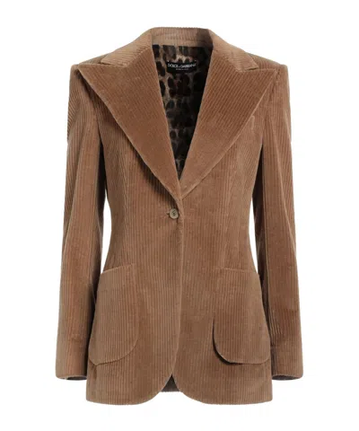 Dolce & Gabbana Minimalist Corduroy Blazer In Brown