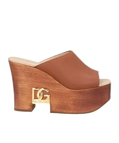 Dolce & Gabbana Minimalist Leather Slide Sandals In Brown