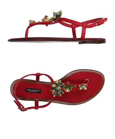 Dolce & Gabbana Minimalist Leather Thong Sandals In Red