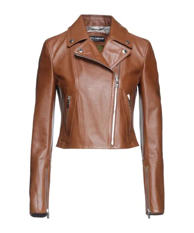 Dolce & Gabbana Minimalist Moto Jacket In Brown