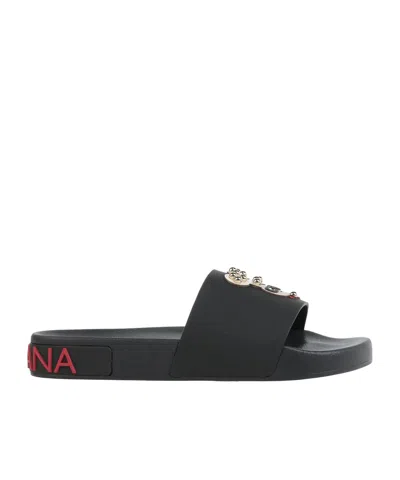 Dolce & Gabbana Minimalist Round Toe Slippers In Black