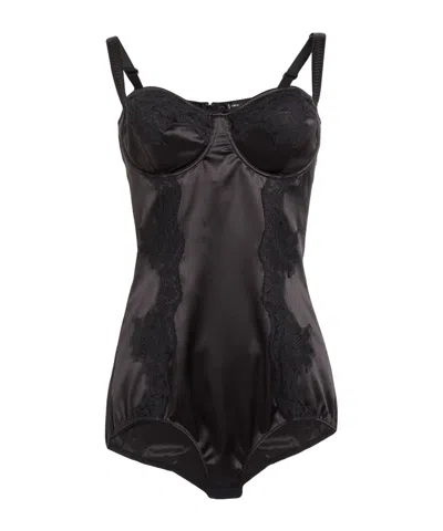 Dolce & Gabbana Minimalist Satin Bodysuit In Black