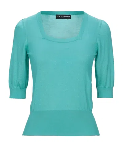 Dolce & Gabbana Minimalist Solidcolor Knit Top In Blue