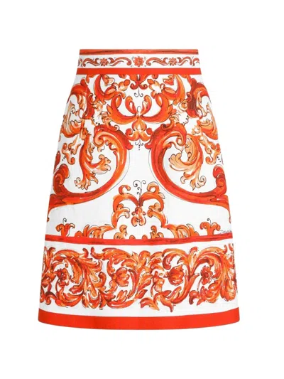 Dolce & Gabbana Miniskirt In Majolica-print Mat In Multi