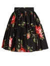 Dolce & Gabbana Mini Skirt With Rose Bouquet Print And Peplum Detail, Size 40 In Black