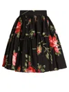 Dolce & Gabbana Mini Skirt With Rose Bouquet Print And Peplum Detail, Size 40 In Black