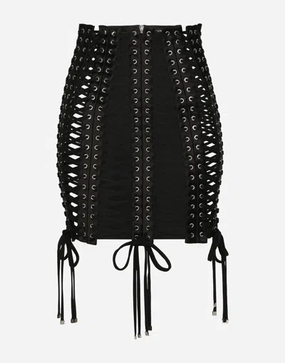 Dolce & Gabbana Miniskirt With Laces And Eyelets In Black