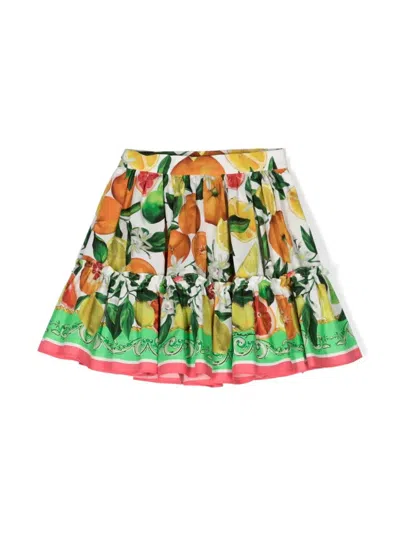 Dolce & Gabbana Kids' Miniskirt With Orange And Lemon Print In Multicolour