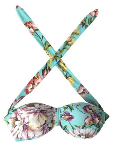 Pre-owned Dolce & Gabbana Mint Green Floral Print Beachwear Bikini Women's Top ()