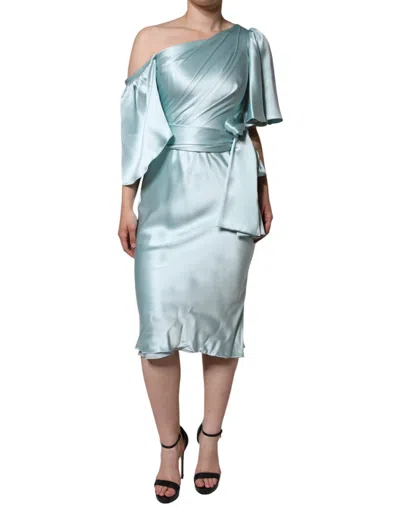 Pre-owned Dolce & Gabbana Mint Green Silk Fit Cut One Shoulder Women's Dress ()