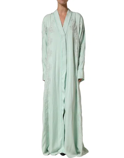 Pre-owned Dolce & Gabbana Mint Green Silk Lace Trim Abaya Maxi Women's Dress ()