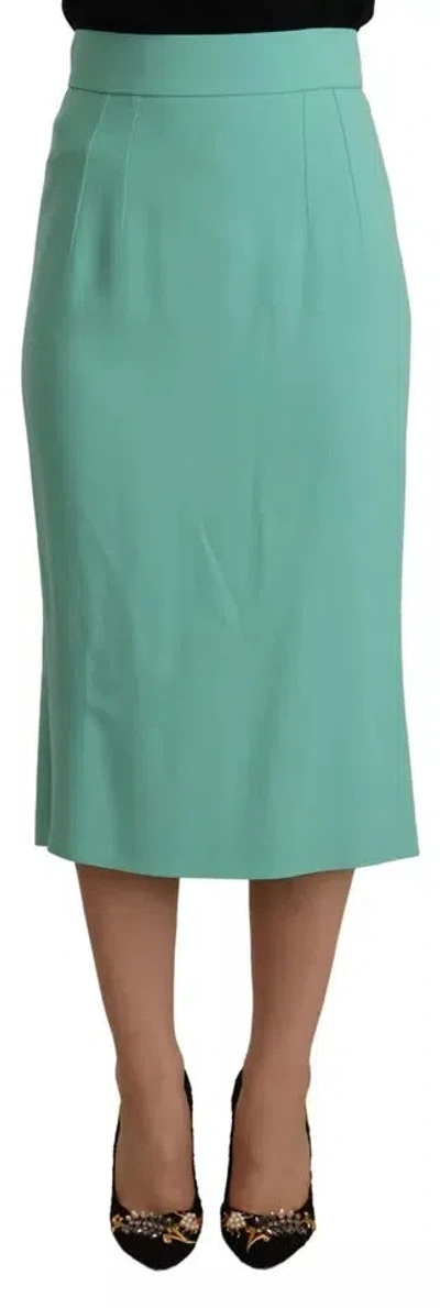 Pre-owned Dolce & Gabbana Mint Green Viscose Pencil Cut Midi Women's Skirt ()