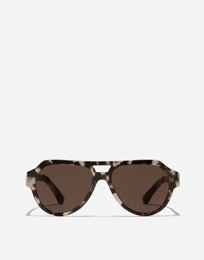 Dolce & Gabbana Mirror Logo Sunglasses In Havana Beige