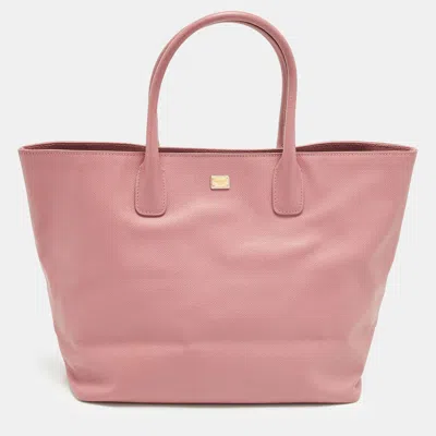Pre-owned Dolce & Gabbana Miss Alma Old Rose Leather Tote In Pink